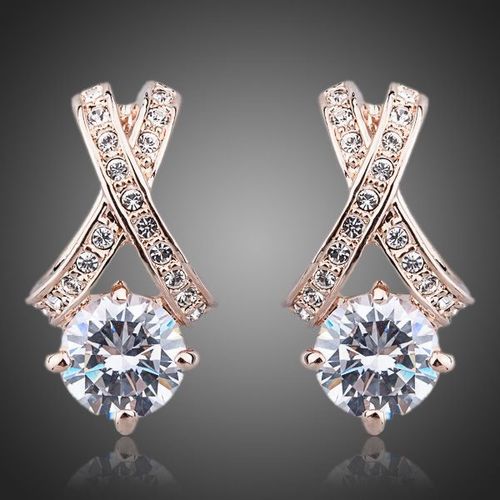 X Shaped 18K Rose Gold Plated Uniquest Design 2ct CZ Earrings