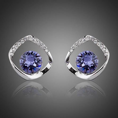 White Gold Plated Blue Crystal Stud Earrings