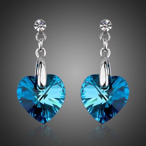 Heart Shaped Blue Crystal Earrings