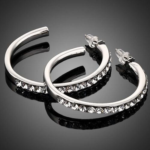 Platinum Plated Round Design Hoop Earrings