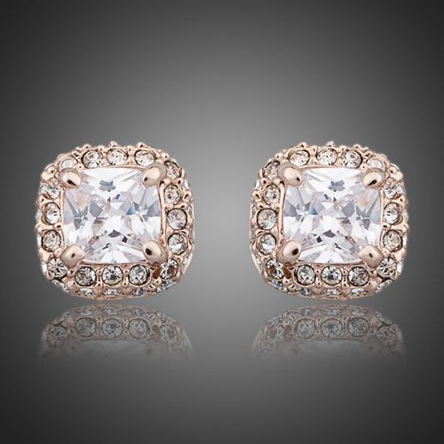 18K Gold Plated European Crystal With Rectangle Shaped Stud Earrings