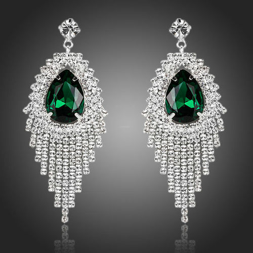 Green South Indian Jewellery CZ Feather Earrings