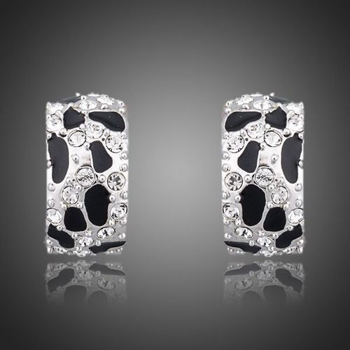 Platinum Plated Leopard Skin Designed European Rhinestone Clip Earrings