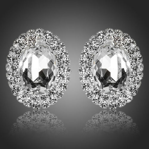 European CZ Oval Shaped Stud Earrings