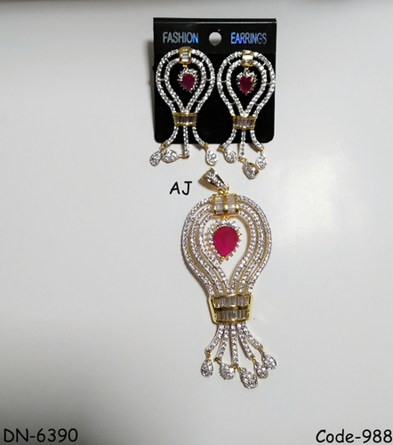 American Diamond Pendant Set with Colour Stone