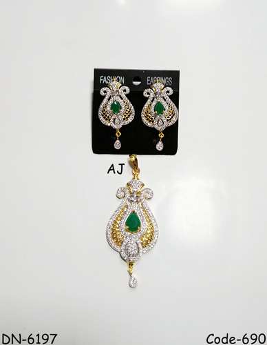 American Diamond Pendant Set with Colour Stone