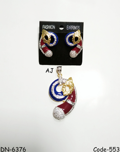 American Diamond Pendant Set with Meena