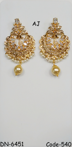 Gold Plated American Diamond Earring With Pearl