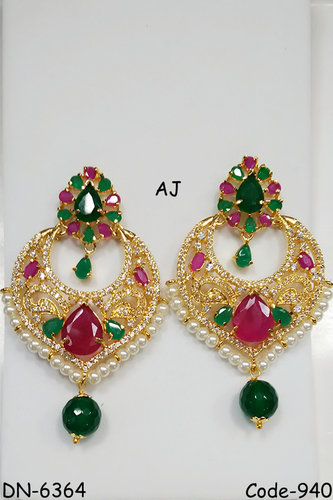 Gold Plated American Diamond Earring With Pearl