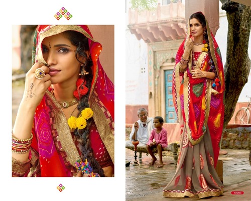 Exclusive Saree - Silk Chiffon Viscous Self Jacquard, Multi-Color Bandhani Print for All Seasons