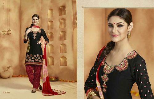 Ladies Elegant Semi-Stitched Salwar Kameez - Pure Cotton & Santoon, Multi-Color, Plus Size, Full Sleeves, Embroidered Design for All Seasons