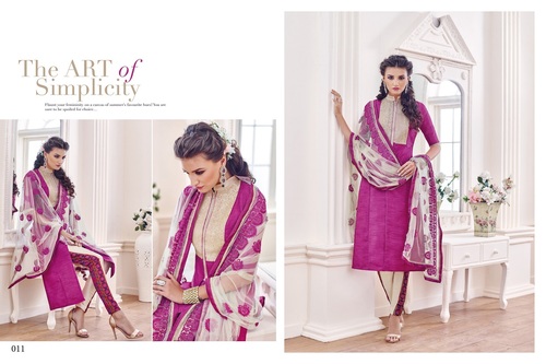 Designer Salwar Kameez - Chanderi Cotton & Banglori Silk Top, Heavy Santoon Bottom, Pink, Nazneen Chiffon Dupatta | Elegant Design, Comfortable Fit, Stylish Look