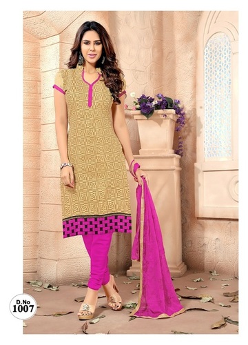 A-line Salwar Kameez - Chanderi Top 44 Inch, Semi Cotton Bottom 42 Inch, Chiffon Dupatta 2.25m | Elegant Unstitched Three-Piece Set