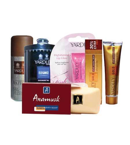 ARAMUSK SINGLE SOAP +ARTHUR DEO + ELEG SHAVING CREAM + ELEG TALC + YARDLEY PINK KISS LIP GLOSS
