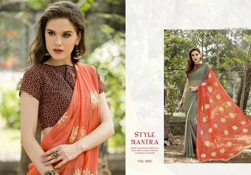 Designer Chiffon Printed Saree - Silk Fabric, Multi-Color | Bollywood Style, Satin Blouse, Versatile for All Seasons