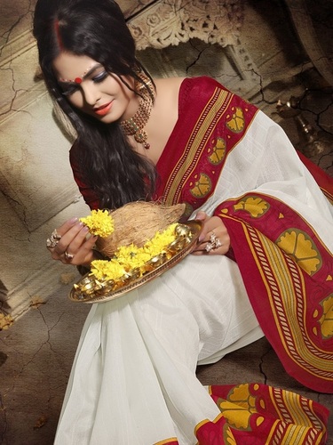 Red& White Bangali Silk Saree