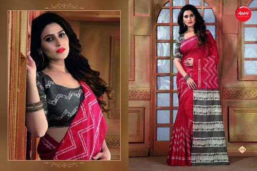 Red Bhagalpuri Designer Saree
