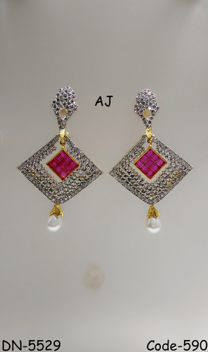 American Diamond Earring with Colour Stone