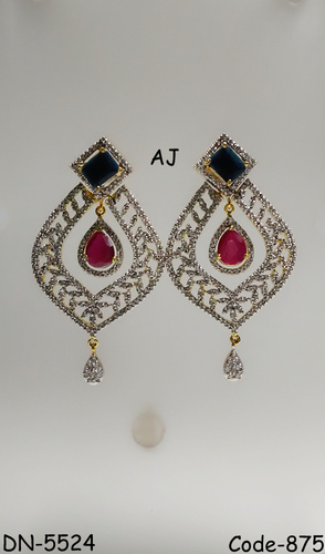 American Diamond Earring With Colour Stone