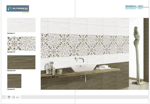 Digital Printed Wall Tiles - Ceramic, 40-60 cm Size, Mixed Cream/Gray Color | Gloss and Matt Finish, Acid-Resistant, Antibacterial, Interlocking Pattern