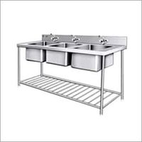 Three Sink Washing Unit - Color: Silver