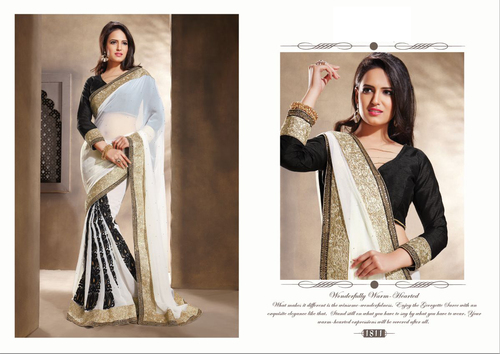 sajni-11 - Chiffon 5.5 Meters Off-White, Semi-Stitched Blouse | Elegant Embroidered Party Wear