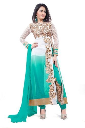 Green And White Fashion Wear Salwar Kameez