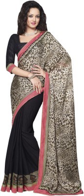 Fashion Wear Solid, Animal Print Fashion Chiffon Sari