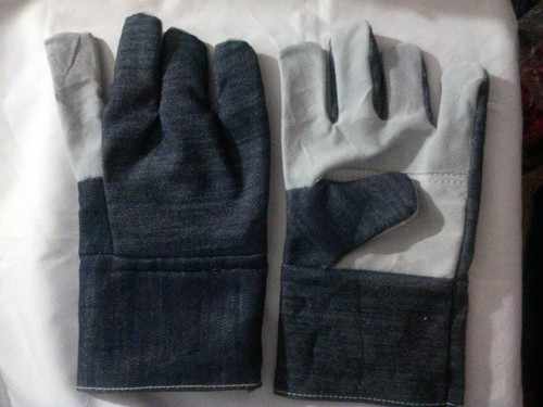 Blue And White Half Jeans Hand Gloves