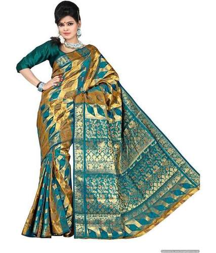 Mimosa Blue Dharmavaram Art Silk Saree With Blouse Piece ;