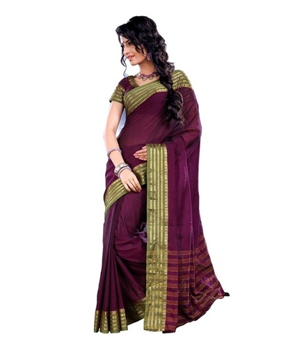Ishin Cotton Dark Purple Saree