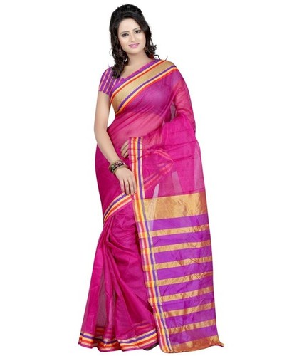 Sanju Pink Chettinad Cotton Silk Saree With Blouse Piece ;