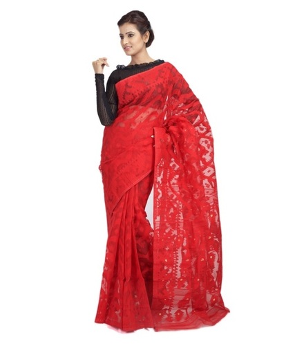 Aryika Red Silk Jamdani Saree ;