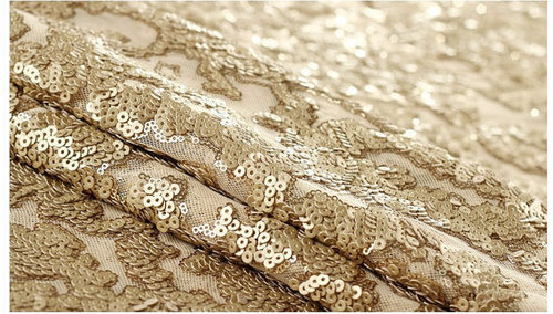 Tule spun Net Fabric with Gold Sequin embroidery