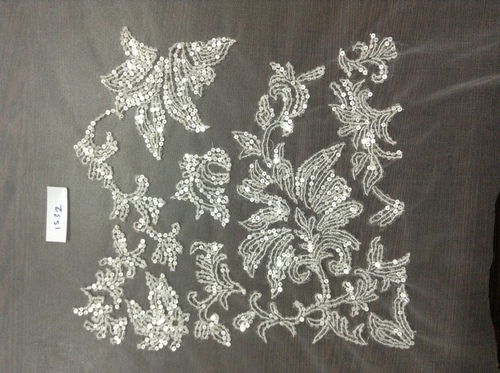 Tule spun Net Fabric with silver Sequin embroidery