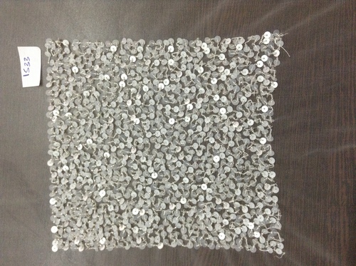Tule spun Net Fabric with silver Sequin embroidery