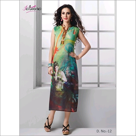 fabino4 - Printed Rayon, 44 Inch, Free Size | Semi-Stitched, Stylish Sleeveless A-Line Kurti, Digital Print