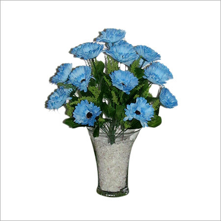 Artificial Flowers & Plants - Plastic & Glass, 12x10 Inches, Light Blue | Lifelike, Durable, Low Maintenance, Glass Vase