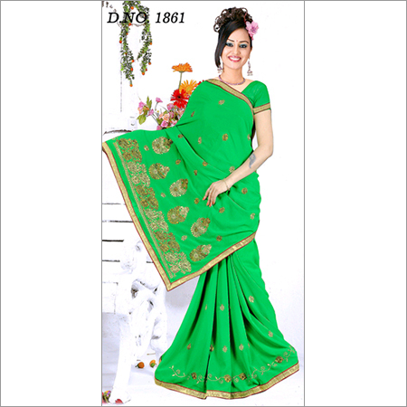 Aishwarya-13 - Synthetic, 5.5 Meters, Green | Embroidery Work, Elegant Design, Comfortable Fit