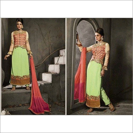 Cream Faux Georgette Double Layered Anarkali Churidar Suit