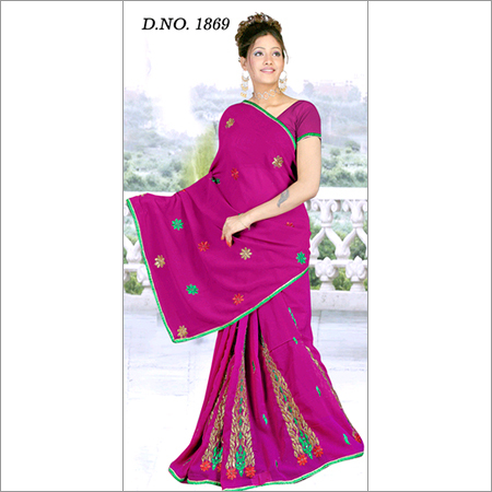 ashwariya17 - Synthetic 5.5m x 1.1m Purple Saree | Embroidered, Stylish Design, Soft Fabric, Comfortable Wear