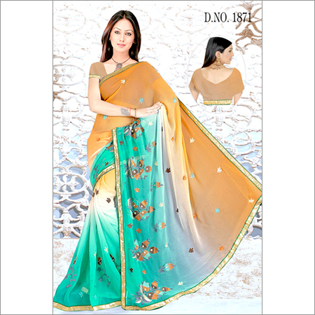 Aishwarya-19 - Synthetic 5.5 Meters Orange Saree, Embroidery Work | Stylish Design, Soft Fabric, Vibrant Colors, Comfortable Wear
