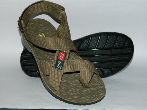 Pu Sandal Gents - Leather, Size 6x10, Tan | Slip-On, Cushioned Insole, Lightweight, Breathable Rubber Sole
