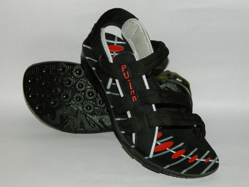 Pu Sandal Gents - PU Material, Size 6x10, Black | Strap Fastening, Comfort, Breathability, Lightweight