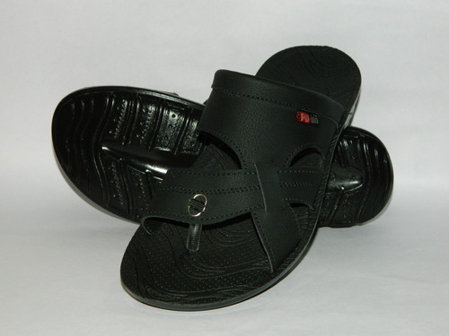 Pu Slipper Gents Black Colour - PU Material, Black, Open Toe | Comfortable, Durable, Stylish, Lightweight, Textured Sole