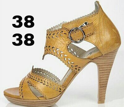 Fancy Ladies Sandals - Leather, Size 38, Tan, High Heel | Buckle Closure, Stylish Design, Comfortable Fit, Wood Sole