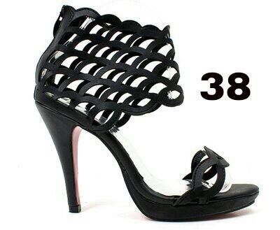 Fancy Ladies Sandals - PU Leather, Size 38, Black, 4 Inch Heel | Buckle Closure, Elegant Design, Ankle Strap, Rubber Sole