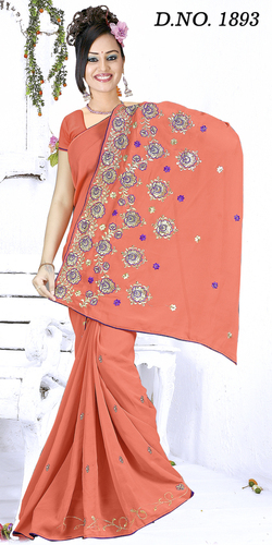 ashwariya29 - Silk 5.5 Meters, Peach | Floral Embroidery, Elegant Design, Soft Fabric, Comfortable Fit