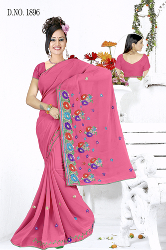ashwariya30 - Silk 5.5 Yards Pink, Handcrafted Embroidery, Elegant Design, Comfortable Fit