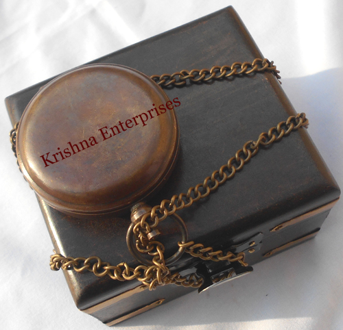 Antique Compass With Wooden Box
